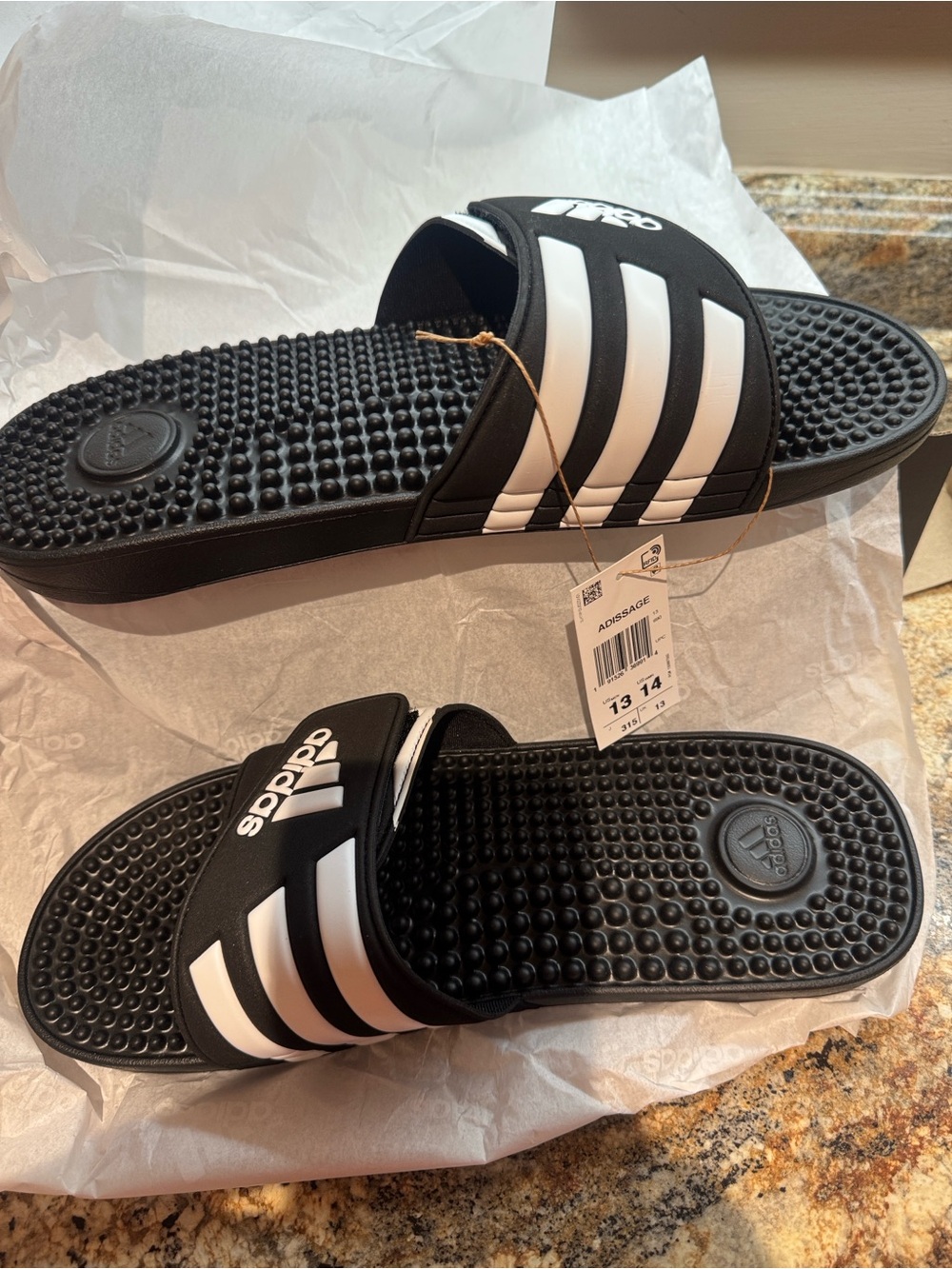 Adidas Men’s 13 / Women’s 14 Black/White Slide Sandals - BNWT in box